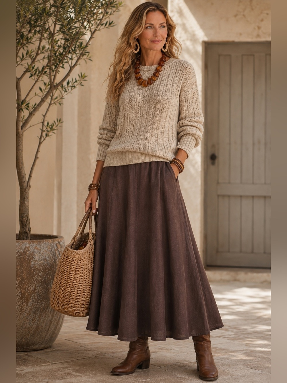 Talbots 100% Irish Linen Chocolate Brown Panel Midi Maxi Skirt Size 12